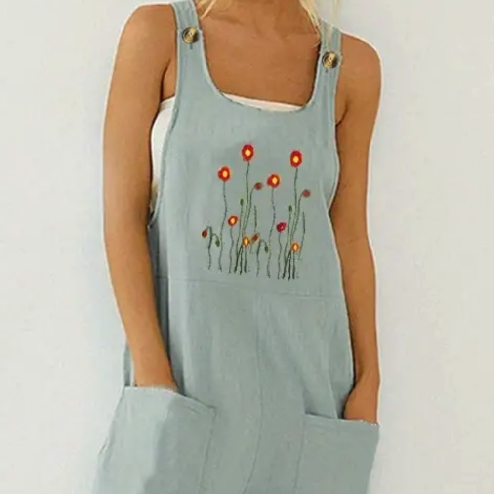 NEW GREEN LINEN ROMPER SIZE MEDIUM - Picture 3 of 9